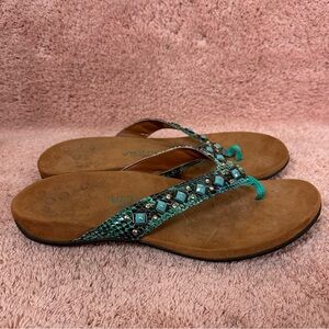 Vionic Floriana Teal Turquoise Snake Beaded Sandals Flip Flops Women’s Size 10